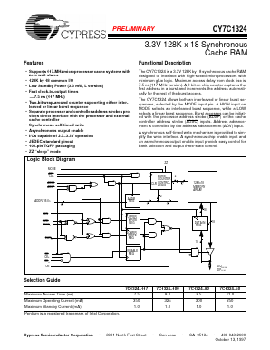 CY7C1324L-100AC Datasheet PDF Cypress Semiconductor