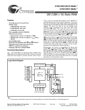 CY62136CV33-70 Datasheet PDF Cypress Semiconductor