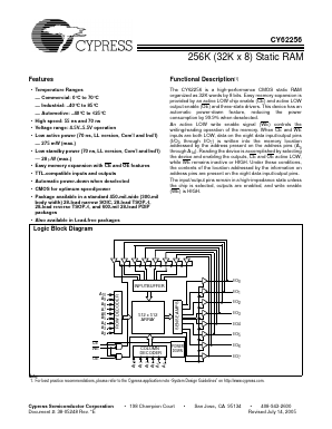 CY62256L-70SNI Datasheet PDF Cypress Semiconductor
