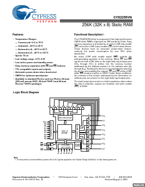 CY62256VNLL-70ZI Datasheet PDF Cypress Semiconductor