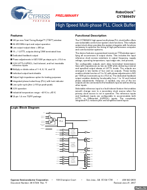 CY7B9945V-2AXCT Datasheet PDF Cypress Semiconductor