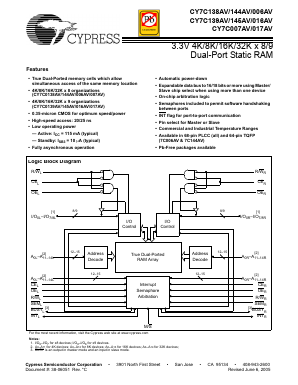 CY7C017AV-20JI Datasheet PDF Cypress Semiconductor