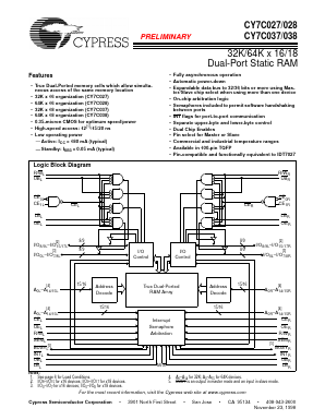 CY7C037 Datasheet PDF Cypress Semiconductor