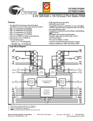 CY7C037V-15AXC Datasheet PDF Cypress Semiconductor