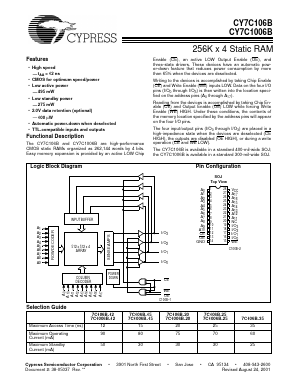 CY7C1006B-15VI Datasheet PDF Cypress Semiconductor