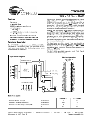 CY7C1020B Datasheet PDF Cypress Semiconductor