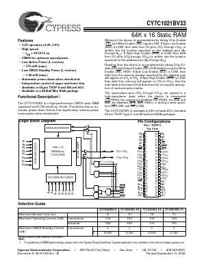 7C1021BV-12 Datasheet PDF Cypress Semiconductor