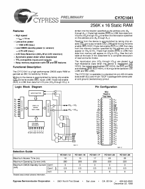 CY7C1041-17ZC Datasheet PDF Cypress Semiconductor