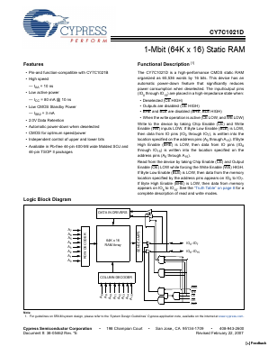 CY7C1021D Datasheet PDF Cypress Semiconductor