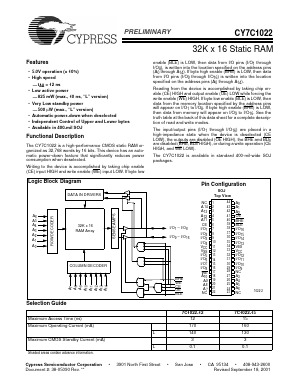 CY7C1022-12VC Datasheet PDF Cypress Semiconductor