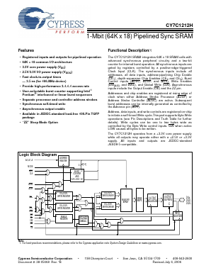 CY7C1212H-133AXI Datasheet PDF Cypress Semiconductor