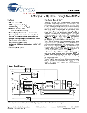 CY7C1297H-133AXC Datasheet PDF Cypress Semiconductor