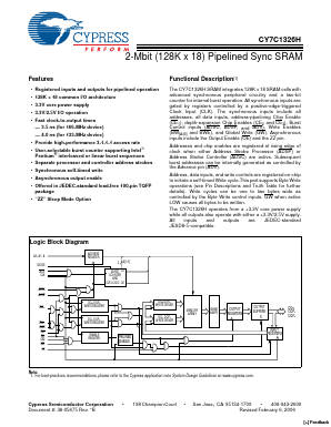 CY7C1326H-133AXI Datasheet PDF Cypress Semiconductor