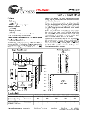 CY7C1512-70 Datasheet PDF Cypress Semiconductor