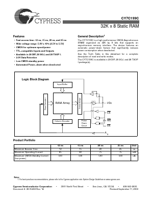 CY7C199C-12ZC Datasheet PDF Cypress Semiconductor