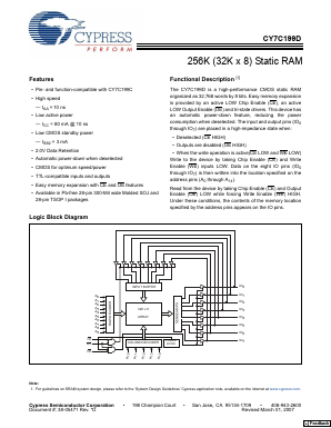 CY7C199D Datasheet PDF Cypress Semiconductor