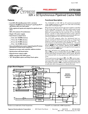 CY7C1335-75AC Datasheet PDF Cypress Semiconductor