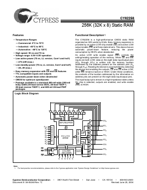 CY62256-70 Datasheet PDF Cypress Semiconductor