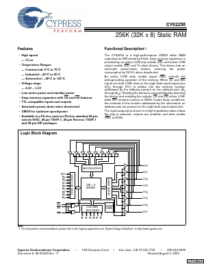CY62256LL-70SNXC Datasheet PDF Cypress Semiconductor