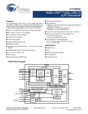 CY7C68003-20FNXI Datasheet PDF Cypress Semiconductor