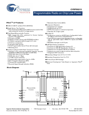 CYRF69213 Datasheet PDF Cypress Semiconductor