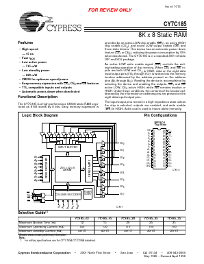 CY7C185-15PC Datasheet PDF Cypress Semiconductor