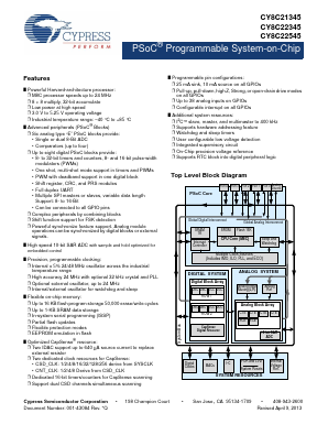 CY8C22545-24AXI Datasheet PDF Cypress Semiconductor