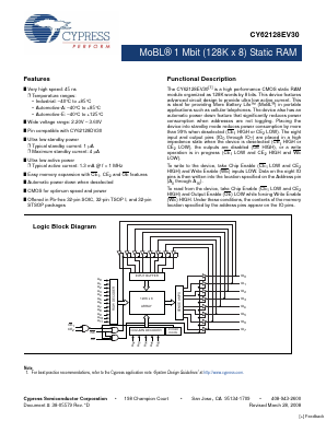 CY62128EV30LL-55ZXET Datasheet PDF Cypress Semiconductor