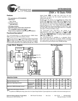 CY7C1041CV33-12ZI Datasheet PDF Cypress Semiconductor