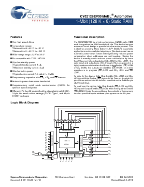 CY62128EV30LL-45ZXA Datasheet PDF Cypress Semiconductor
