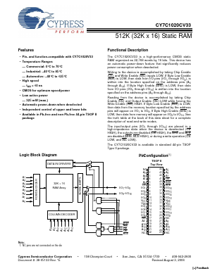 CY7C1020CV33-10ZXC Datasheet PDF Cypress Semiconductor