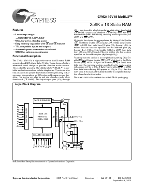 CY62146V18 Datasheet PDF Cypress Semiconductor