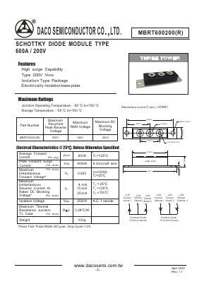 MBRT600200 Datasheet PDF DACO SEMICONDUCTOR CO.,LTD.
