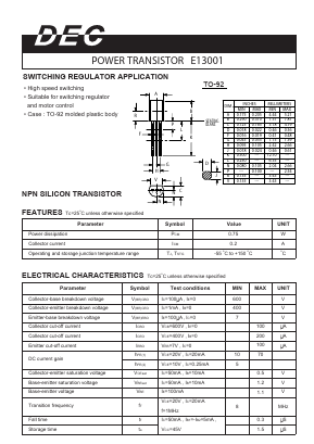 E13001_TO-92 Datasheet PDF Daesan Electronics Corp.