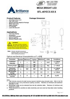 BTL-46YECS-XX-H Datasheet PDF DB Lectro Inc