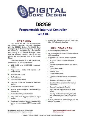 D8259 Datasheet PDF Digital Core Design