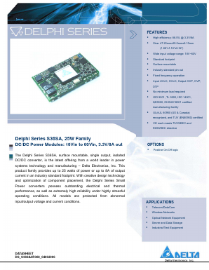 S36SA3R308PRFA Datasheet PDF Delta Electronics, Inc.