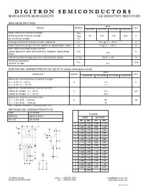 MUR1605CTR Datasheet PDF Digitron Semiconductors