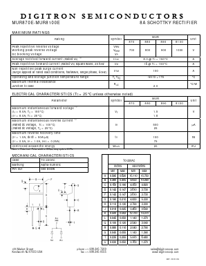 MUR870E Datasheet PDF Digitron Semiconductors