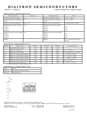 1N5818 Datasheet PDF Digitron Semiconductors
