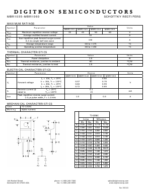 MBR1060 Datasheet PDF Digitron Semiconductors