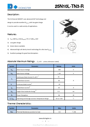 25N10L-TN3-R Datasheet PDF SHENZHEN DOINGTER SEMICONDUCTOR CO., LTD.