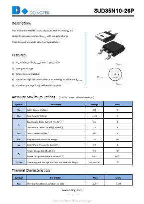 SUD35N10-26P Datasheet PDF SHENZHEN DOINGTER SEMICONDUCTOR CO., LTD.