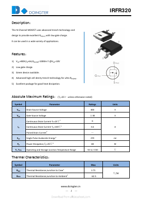 IRFR320 Datasheet PDF SHENZHEN DOINGTER SEMICONDUCTOR CO., LTD.