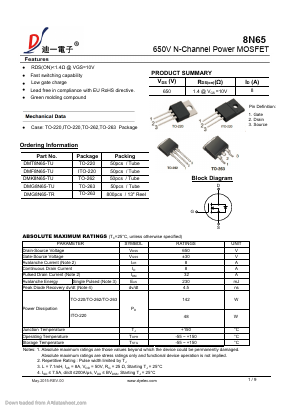 8N65 Datasheet PDF DIYI Electronic Technology Co., Ltd.