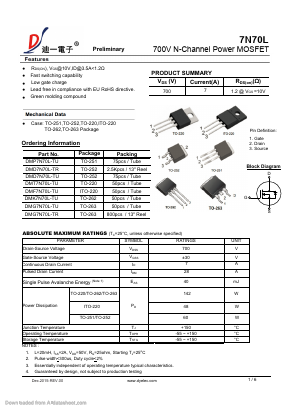 DMK7N70L-TU Datasheet PDF DIYI Electronic Technology Co., Ltd.