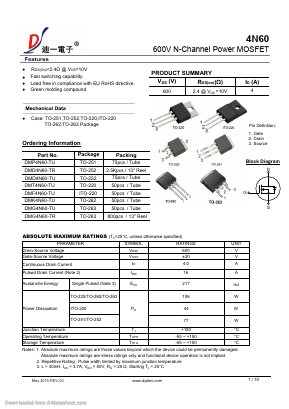 DMT4N60-TU Datasheet PDF DIYI Electronic Technology Co., Ltd.