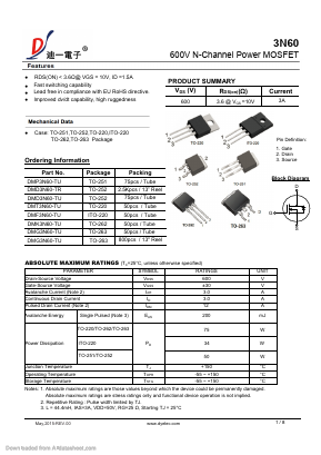 DMF3N60-TU Datasheet PDF DIYI Electronic Technology Co., Ltd.