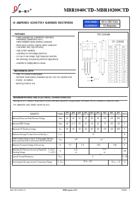 MBR1090CTD Datasheet PDF DIYI Electronic Technology Co., Ltd.