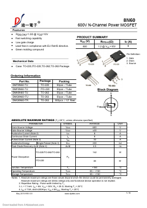 DMG8N60-TR Datasheet PDF DIYI Electronic Technology Co., Ltd.